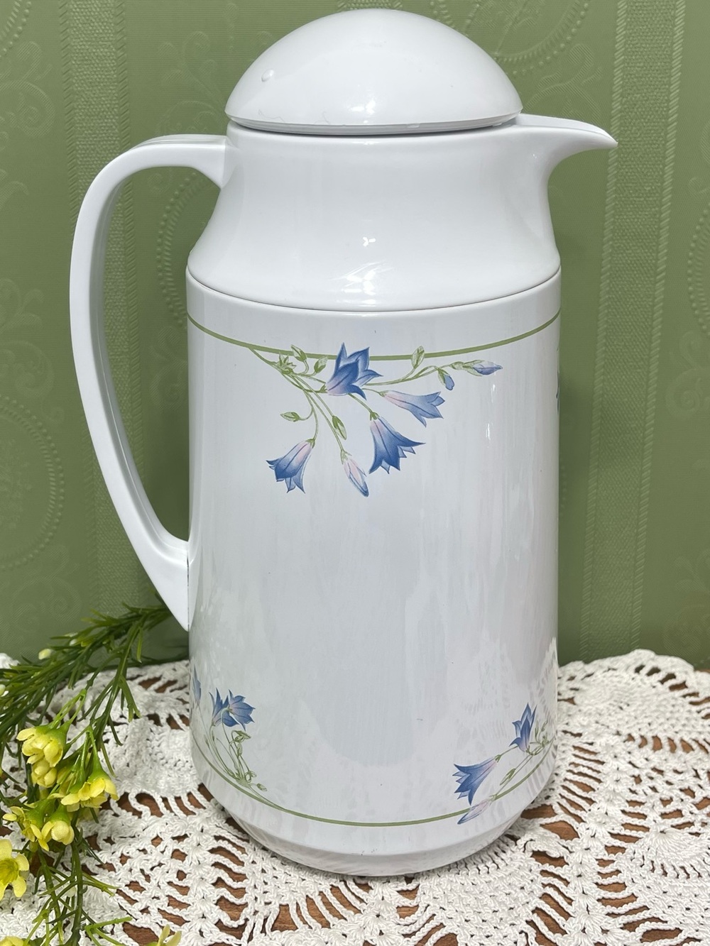 Corelle White Pitcher with Blue Bell Flower Motif